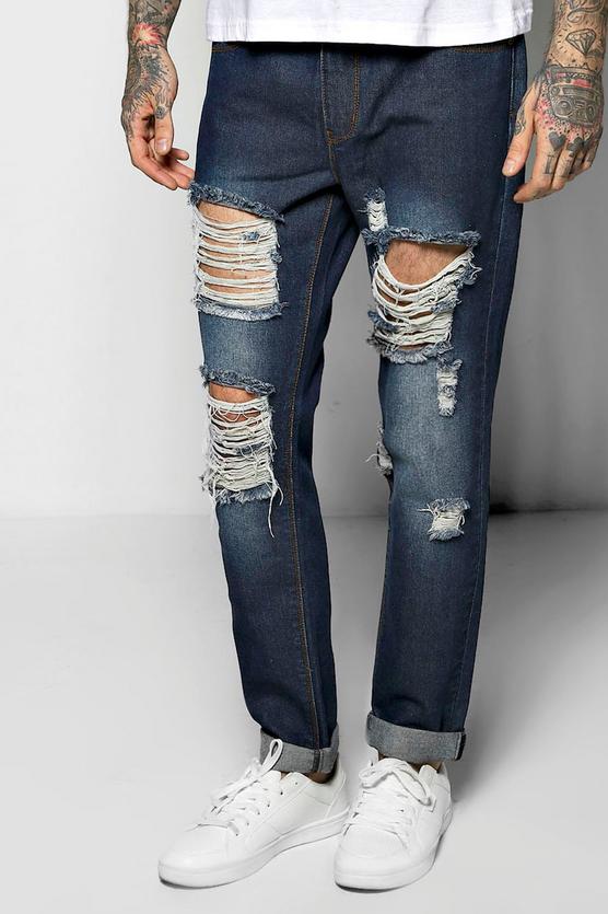 Skinny Fit Rigid Destroyed Cropped Jeans